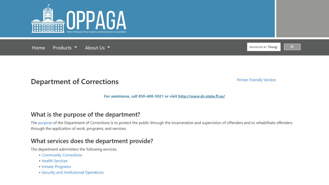 Department of Corrections - Office of Program Policy Analysis and ...
